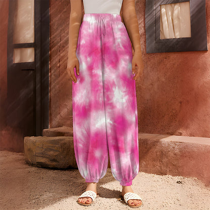 Pink Shibori Tie Dye Print Harem Pants