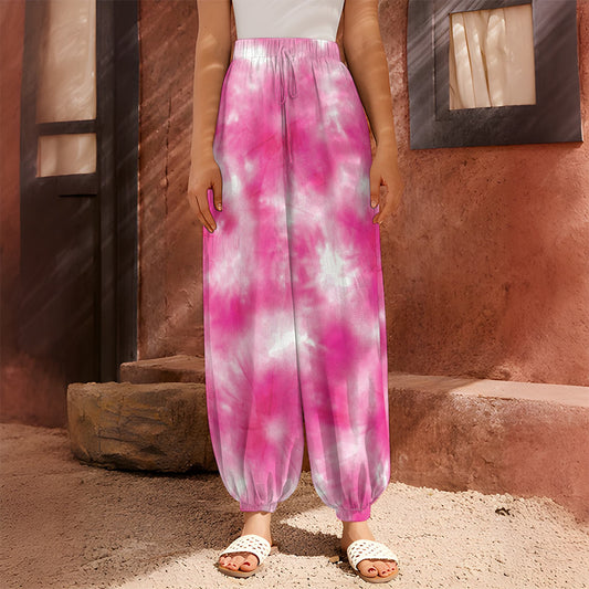 Pink Shibori Tie Dye Print Harem Pants