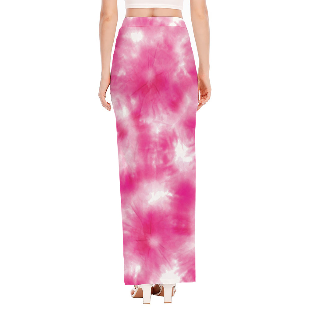 Pink Shibori Tie Dye Print High Slit Maxi Skirt