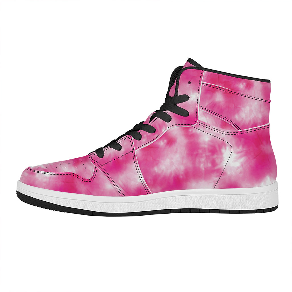 Pink Shibori Tie Dye Print High Top Leather Sneakers