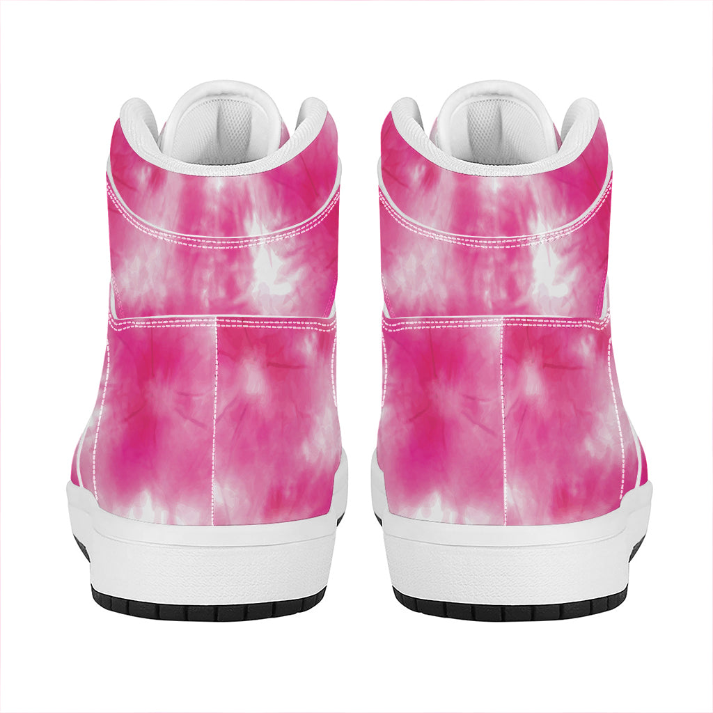 Pink Shibori Tie Dye Print High Top Leather Sneakers