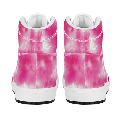 Pink Shibori Tie Dye Print High Top Leather Sneakers