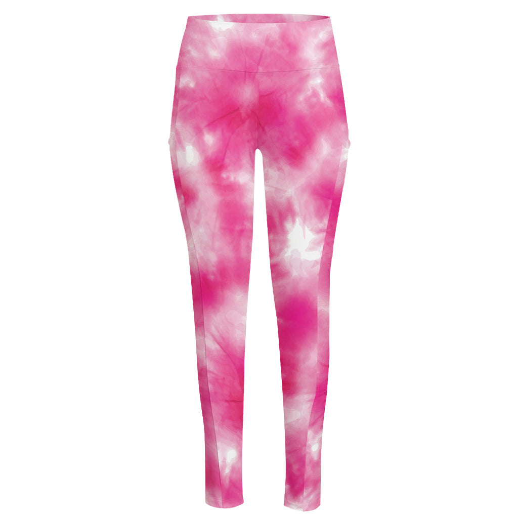 Pink Shibori Tie Dye Print High-Waisted Pocket Leggings