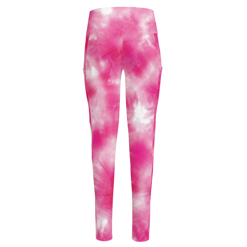 Pink Shibori Tie Dye Print High-Waisted Pocket Leggings