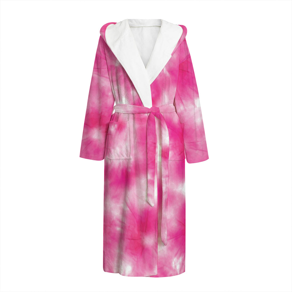 Pink Shibori Tie Dye Print Hooded Bathrobe