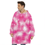 Pink Shibori Tie Dye Print Hoodie Blanket