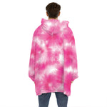 Pink Shibori Tie Dye Print Hoodie Blanket