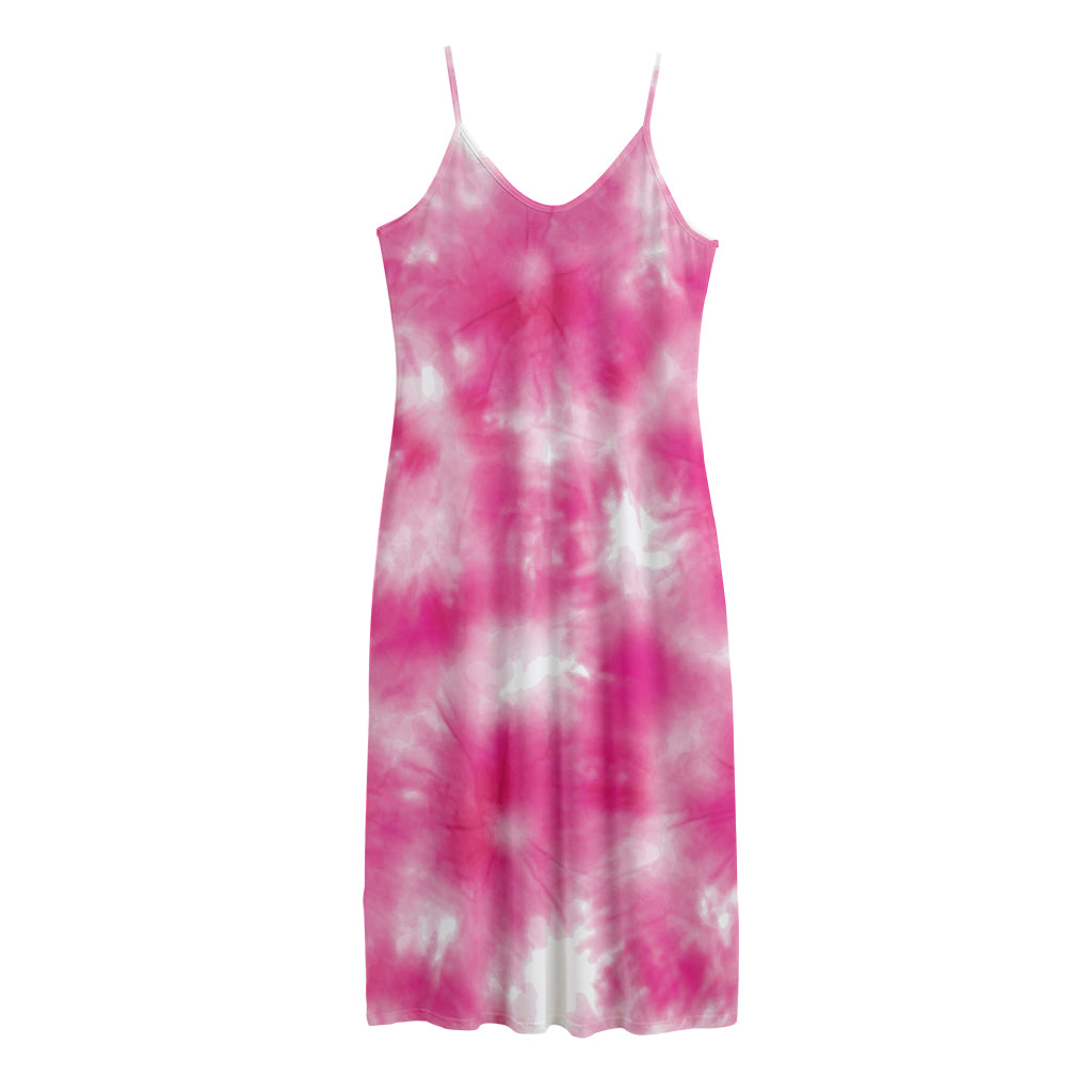 Pink Shibori Tie Dye Print Jersey Midi Cami Dress