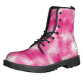 Pink Shibori Tie Dye Print Lace-Up Boots