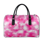 Pink Shibori Tie Dye Print Leather Duffle Bag