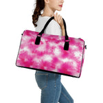 Pink Shibori Tie Dye Print Leather Duffle Bag