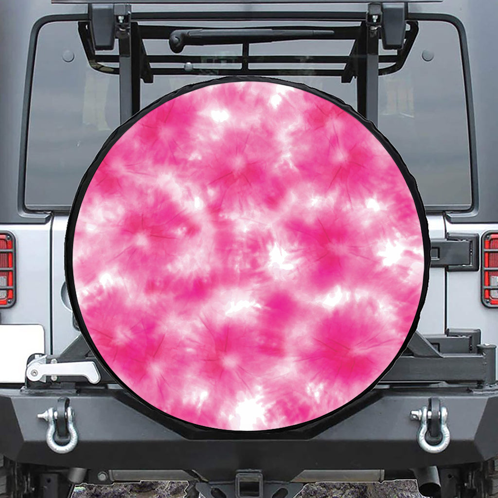 Pink Shibori Tie Dye Print Leather Spare Tire Cover