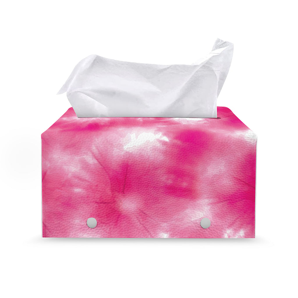 Pink Shibori Tie Dye Print Leather Tissue Box Cover