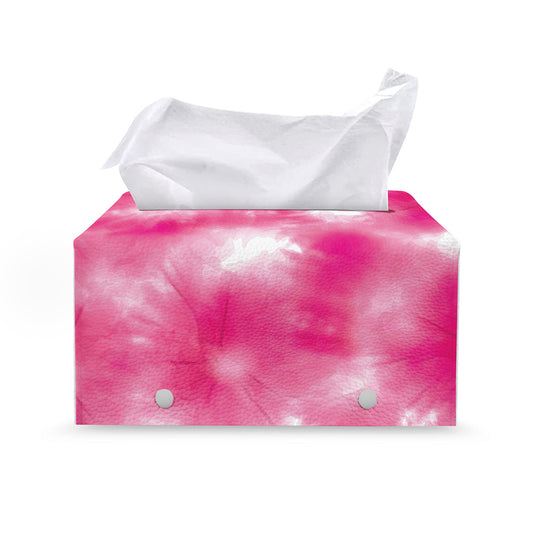 Pink Shibori Tie Dye Print Leather Tissue Box Cover