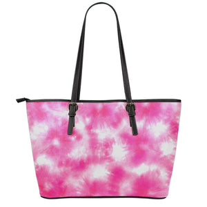 Pink Shibori Tie Dye Print Leather Tote Bag