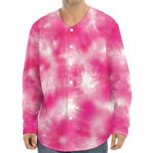 Pink Shibori Tie Dye Print Long Sleeve Baseball Jersey