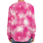 Pink Shibori Tie Dye Print Long Sleeve Baseball Jersey