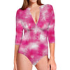 Pink Shibori Tie Dye Print Long Sleeve Swimsuit