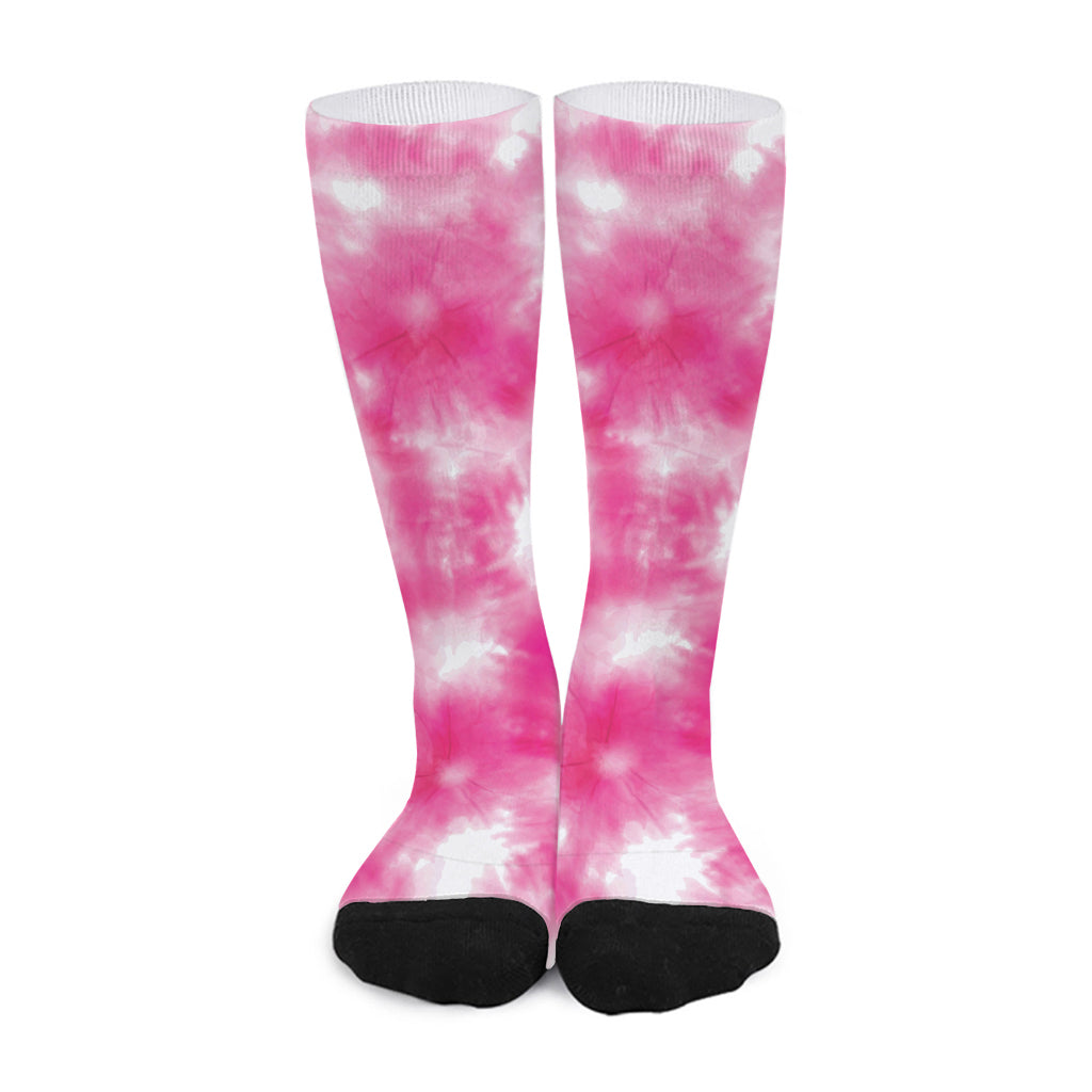 Pink Shibori Tie Dye Print Long Socks