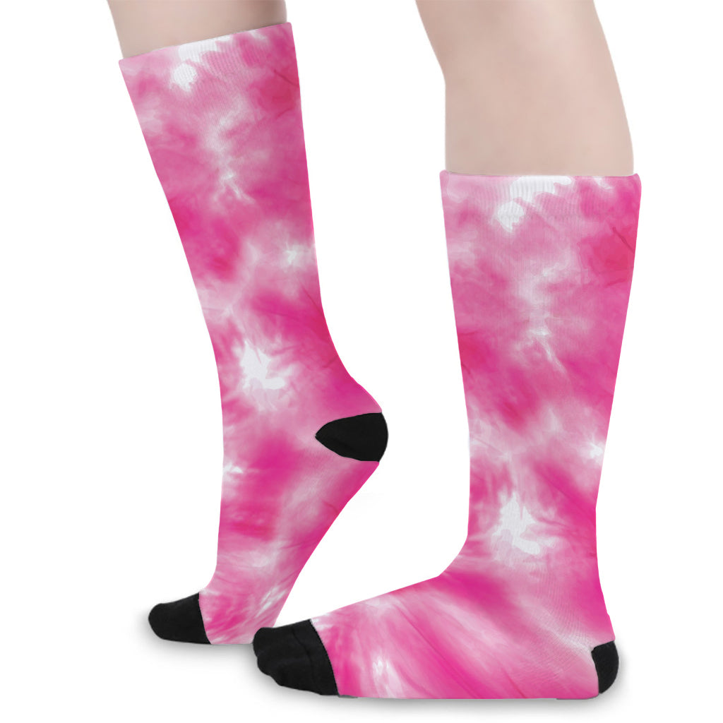 Pink Shibori Tie Dye Print Long Socks