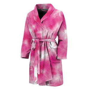 Pink Shibori Tie Dye Print Men's Bathrobe