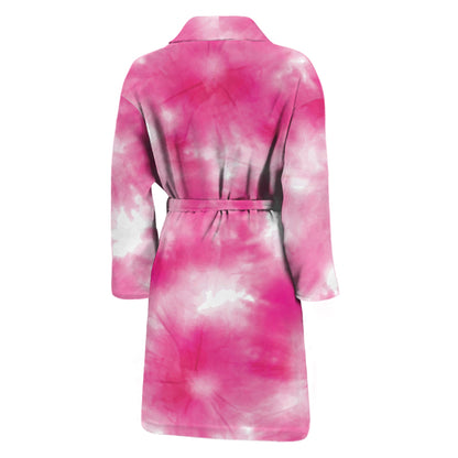 Pink Shibori Tie Dye Print Men's Bathrobe