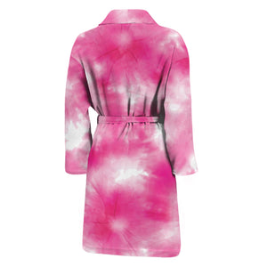 Pink Shibori Tie Dye Print Men's Bathrobe