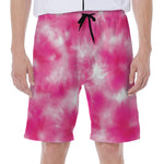 Pink Shibori Tie Dye Print Men's Beach Shorts