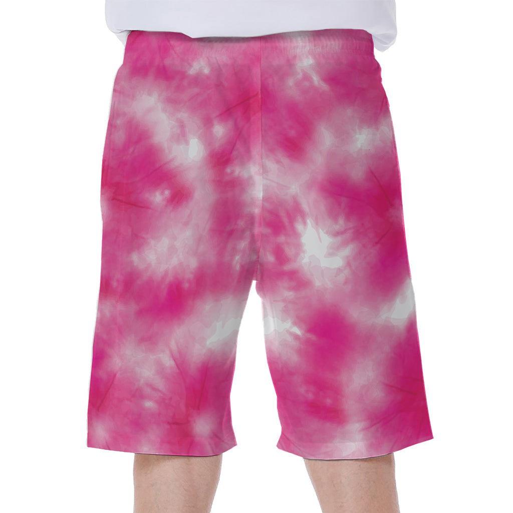 Pink Shibori Tie Dye Print Men's Beach Shorts