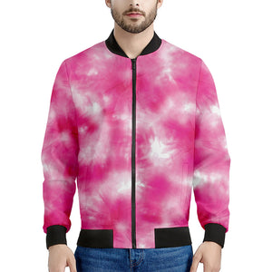 Pink Shibori Tie Dye Print Men's Bomber Jacket