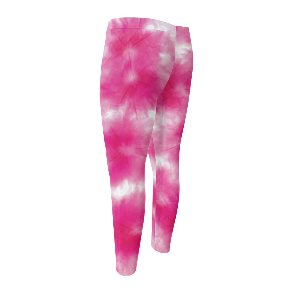 Pink Shibori Tie Dye Print Men's Compression Pants