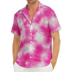 Pink Shibori Tie Dye Print Men's Deep V-Neck Shirt