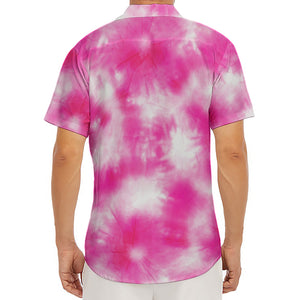 Pink Shibori Tie Dye Print Men's Deep V-Neck Shirt