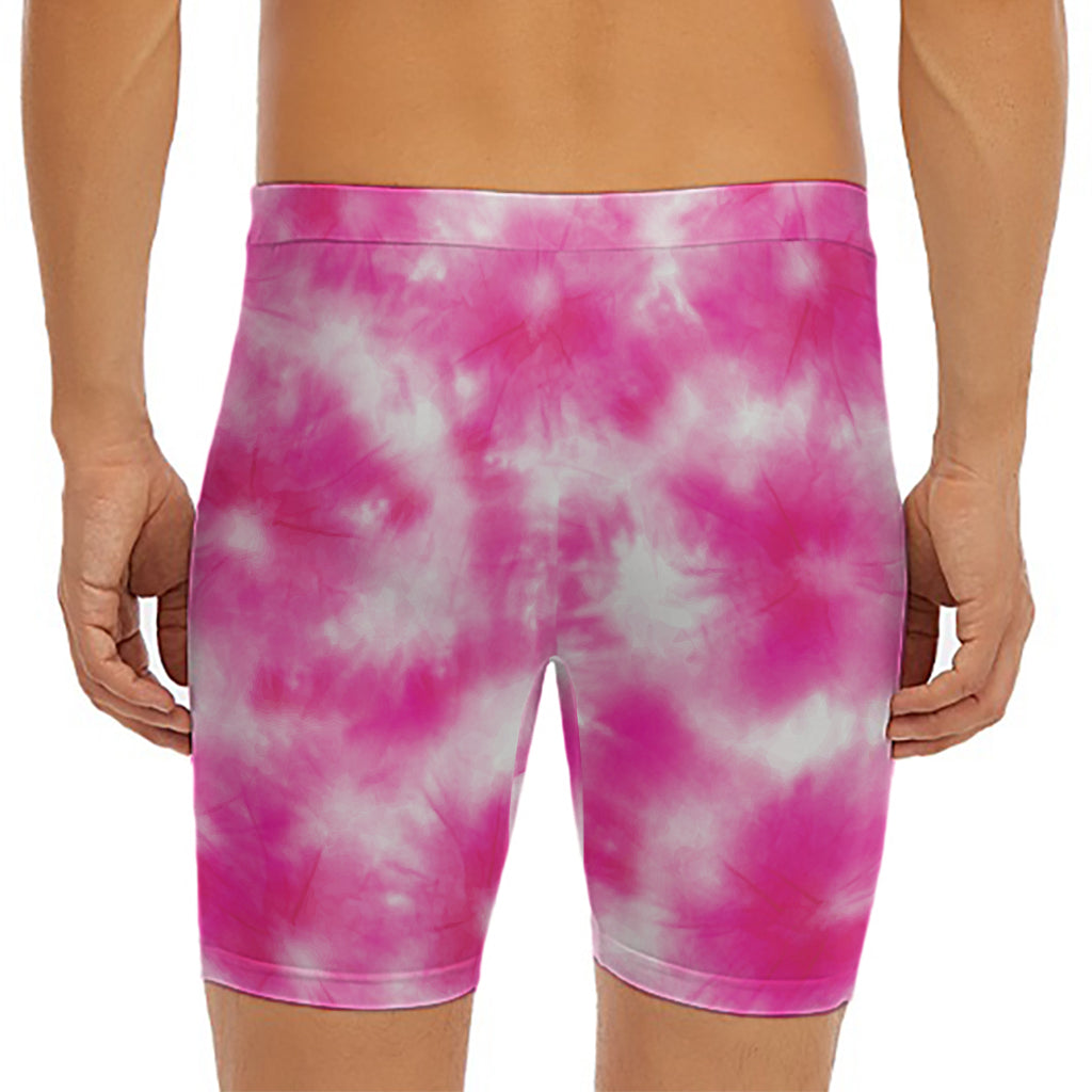 Pink Shibori Tie Dye Print Men's Long Boxer Briefs