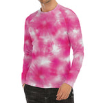 Pink Shibori Tie Dye Print Men's Long Sleeve Rash Guard