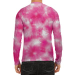 Pink Shibori Tie Dye Print Men's Long Sleeve Rash Guard