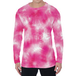 Pink Shibori Tie Dye Print Men's Long Sleeve T-Shirt
