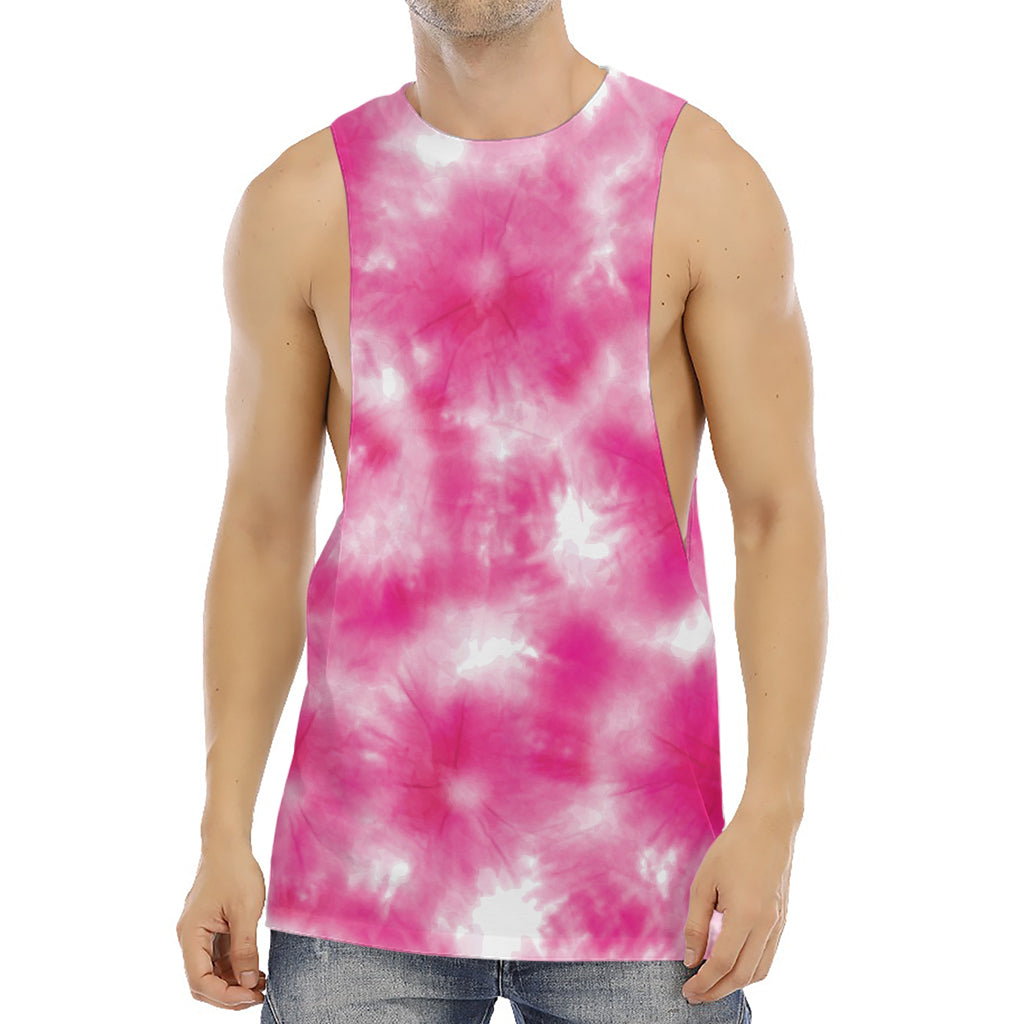 Pink Shibori Tie Dye Print Men's Muscle Tank Top