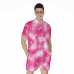 Pink Shibori Tie Dye Print Men's Rompers