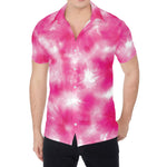 Pink Shibori Tie Dye Print Men's Shirt