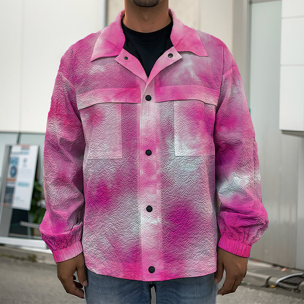 Pink Shibori Tie Dye Print Men's Shirt Jacket