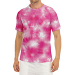 Pink Shibori Tie Dye Print Men's Short Sleeve Rash Guard