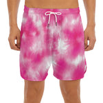 Pink Shibori Tie Dye Print Men's Split Running Shorts