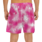 Pink Shibori Tie Dye Print Men's Split Running Shorts