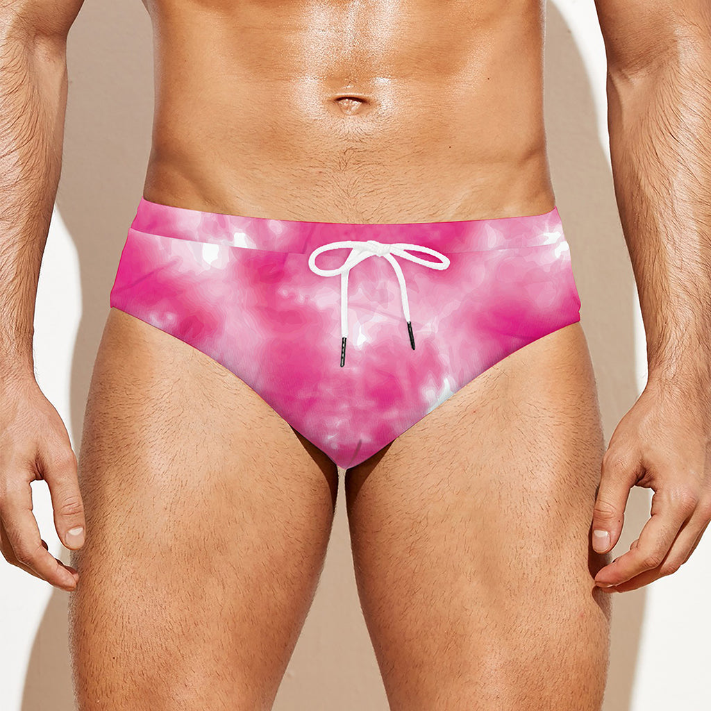 Pink Shibori Tie Dye Print Men's Swim Briefs