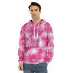 Pink Shibori Tie Dye Print Men's Velvet Pullover Hoodie