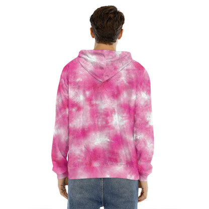 Pink Shibori Tie Dye Print Men's Velvet Pullover Hoodie