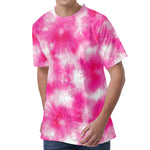 Pink Shibori Tie Dye Print Men's Velvet T-Shirt