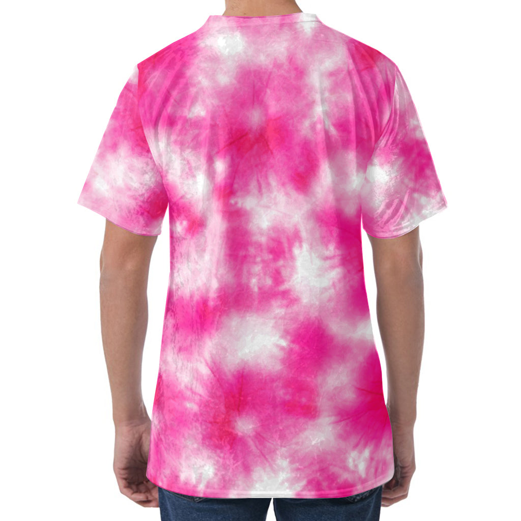Pink Shibori Tie Dye Print Men's Velvet T-Shirt