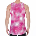 Pink Shibori Tie Dye Print Men's Velvet Tank Top